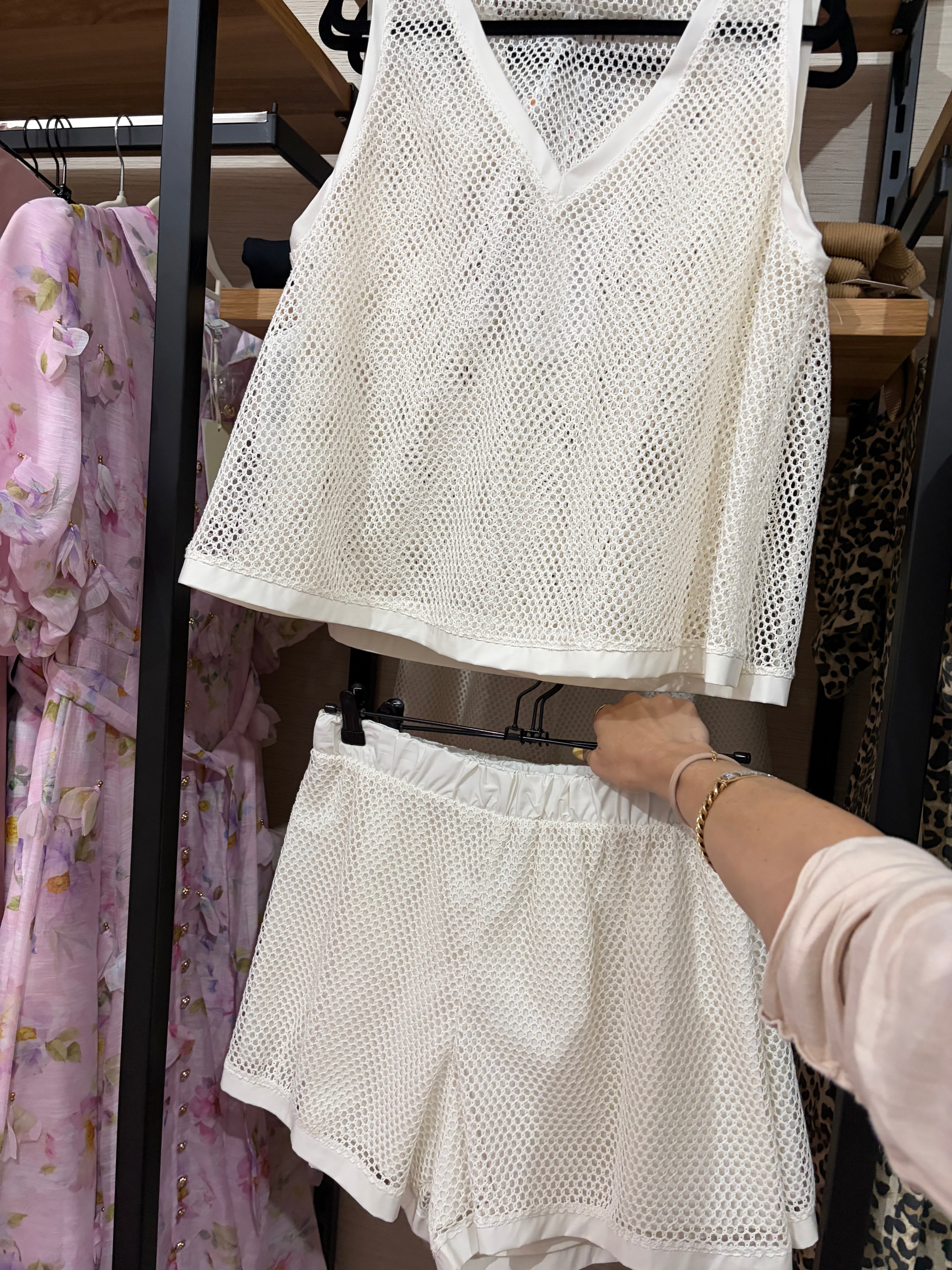 Mesh White Shorts Set