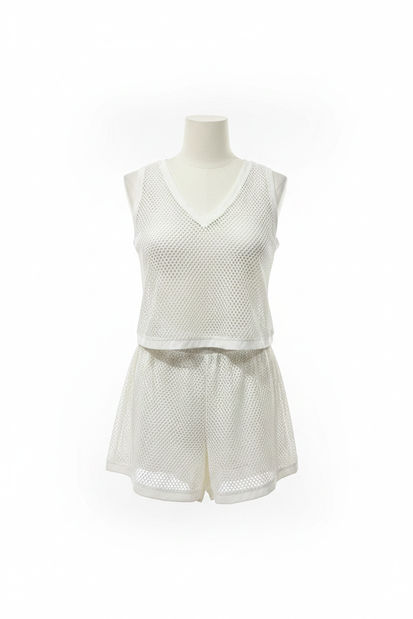 Mesh White Shorts Set