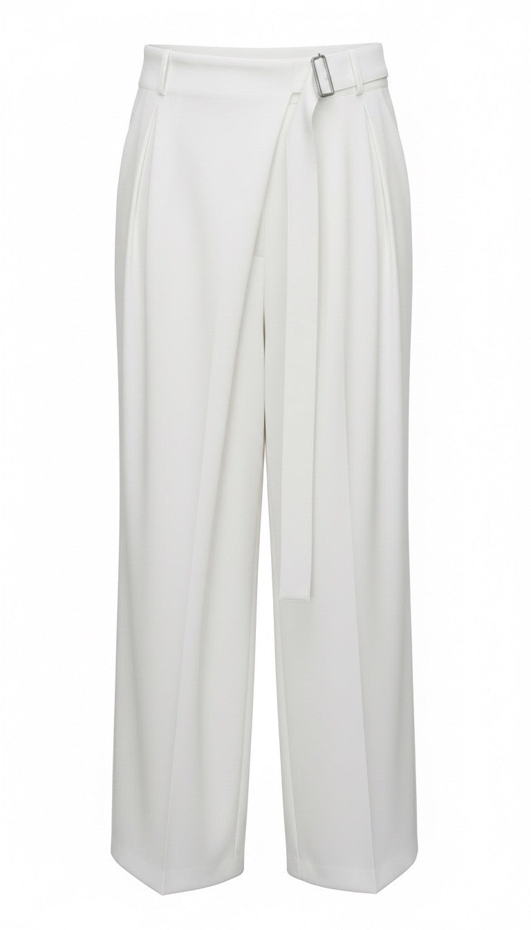 White Side Buckle Pants