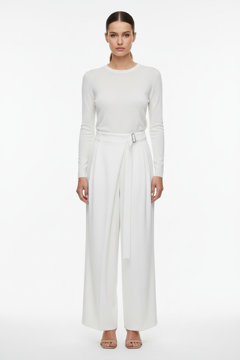 White Side Buckle Pants